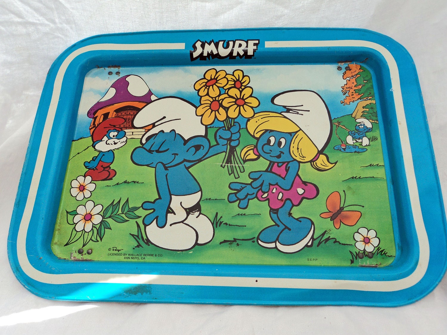 smurf TV tray time for dinner