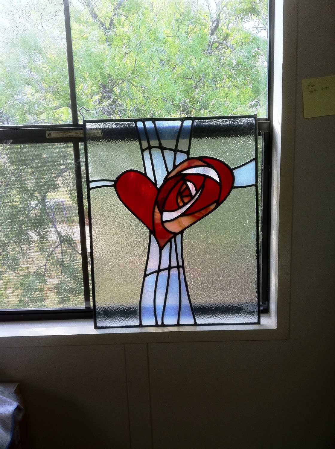 Stained Glass Leaded Cross With Heart Panel