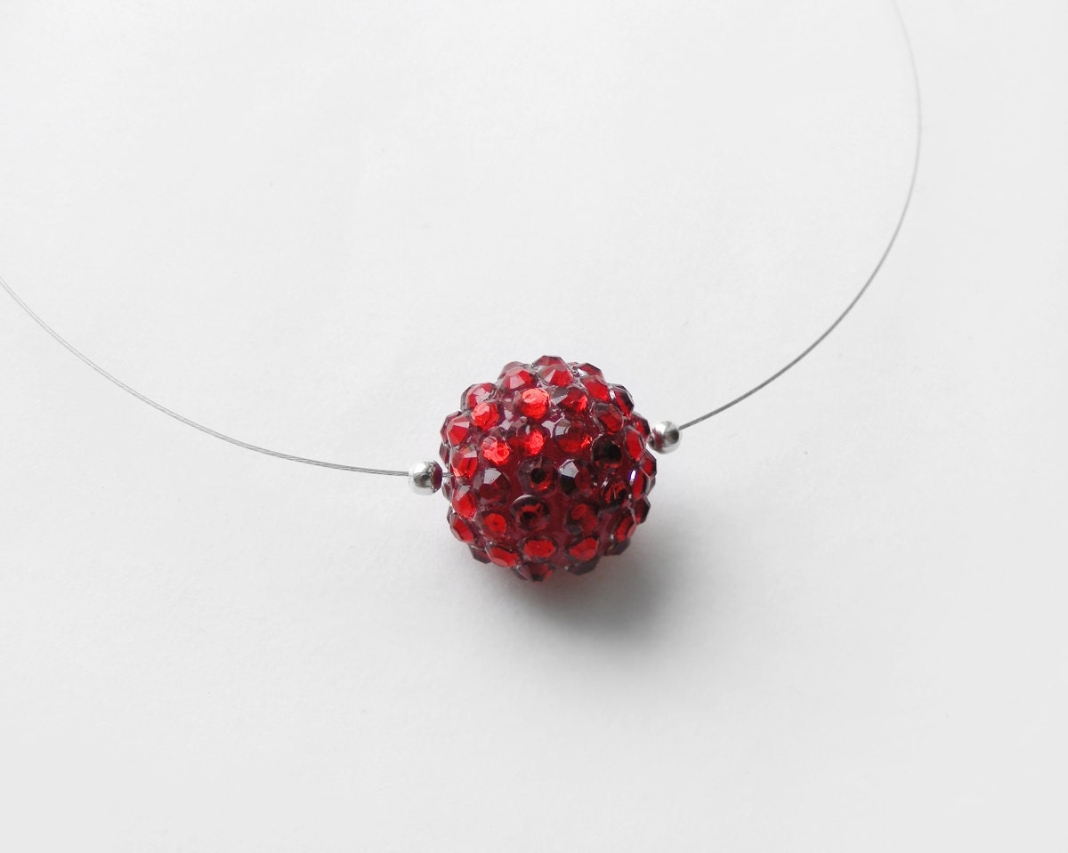 SALE Fall fashion, red ball necklace, shiny modern disco ball necklace, red elegant pendant - kapelusznik