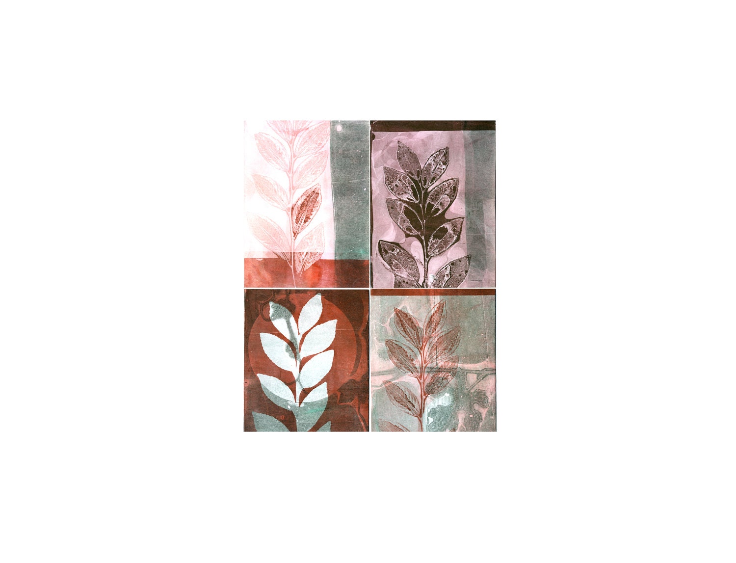 blank note card set of 4, original botanical monoprint