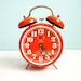 Vintage Red Orange Alarm Clock twin bells mechanical manual