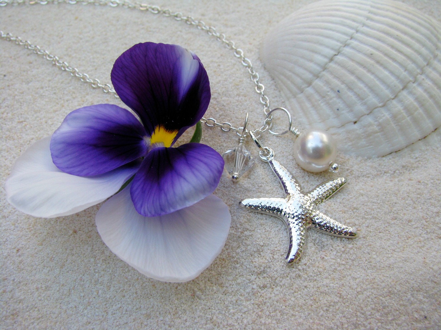 Bridesmaid Jewelry White Wedding Necklaces with Starfish Charm Beach Destination Wedding Jewelry