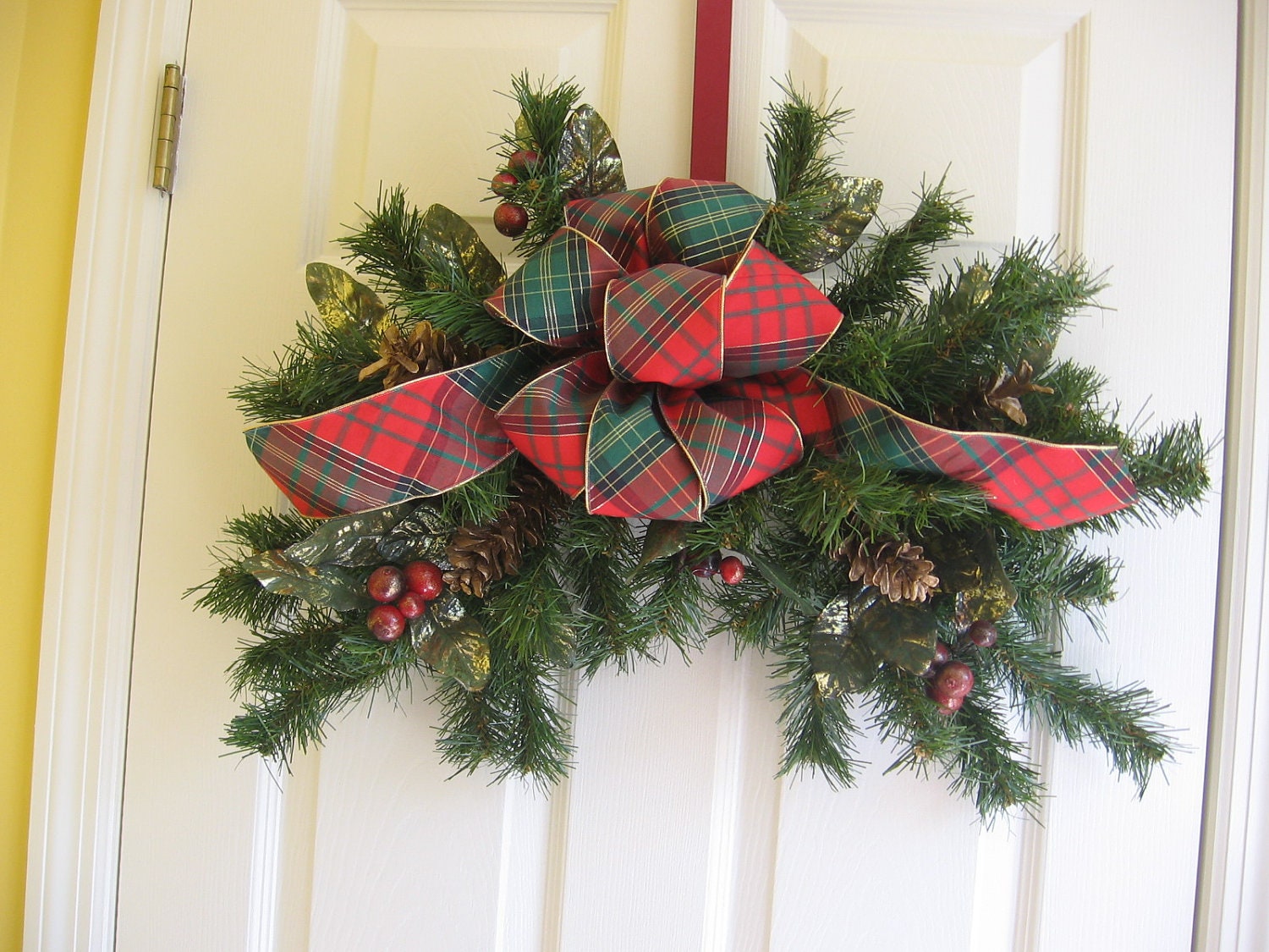 Christmas Swag Pine Swag Wreath Red Plaid Ribbon