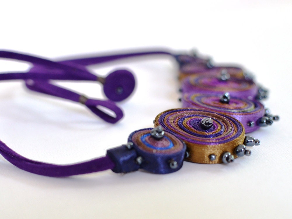 Necklace Purple - Pendant Purple Brown - Textile Jewelry - OOAK Ready To Ship