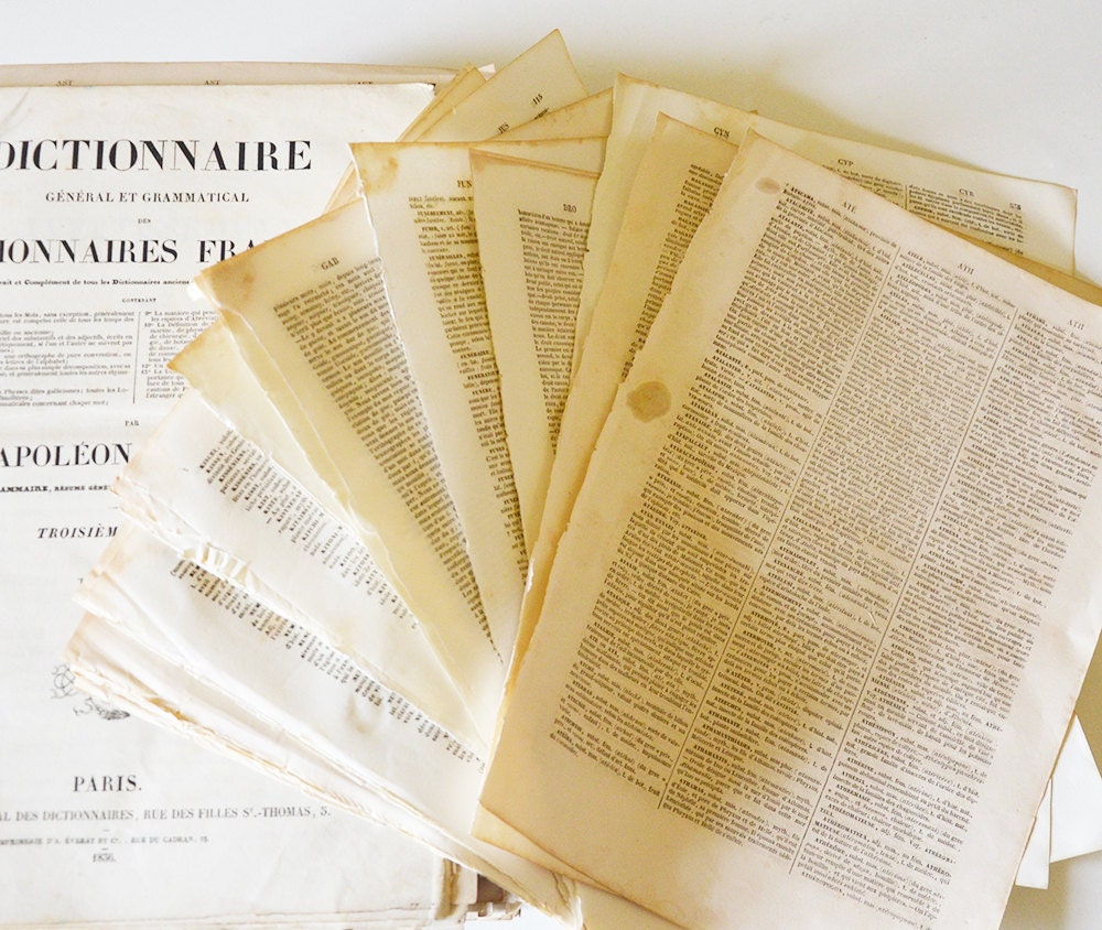 20 LARGE A4 French Dictionary pages 1836 Antique