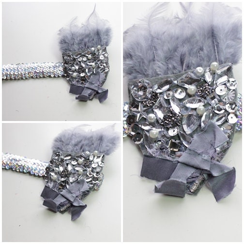 SALE Silver beaded 1920s headband 1920s flapper style flapper headband one size