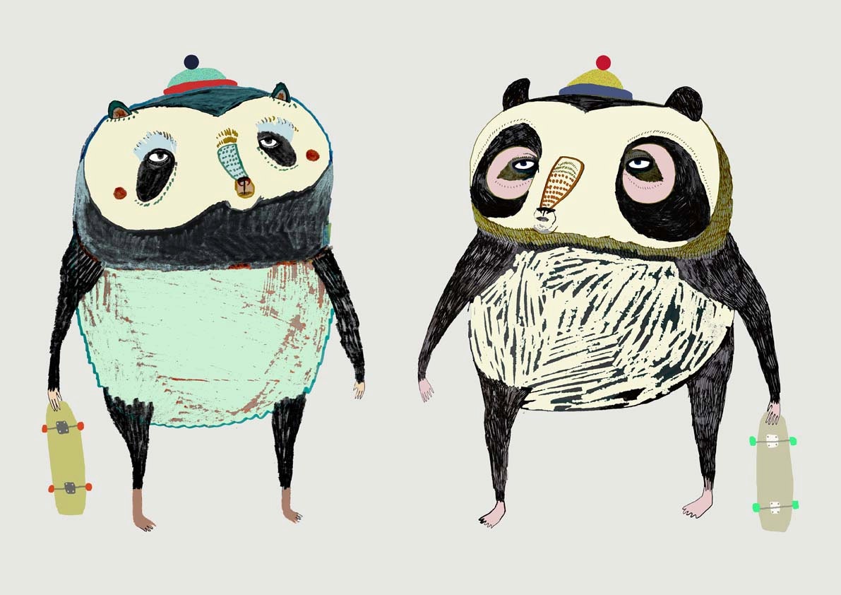 Pro Panda Skaters. Limited edition art print by illustrator Ashley Percival. Art Print.