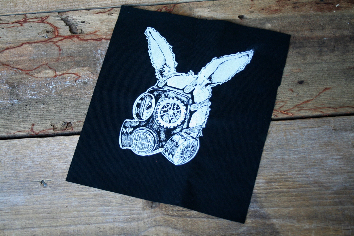 Screen Printed Patch Gas Mask Bunny Original Art