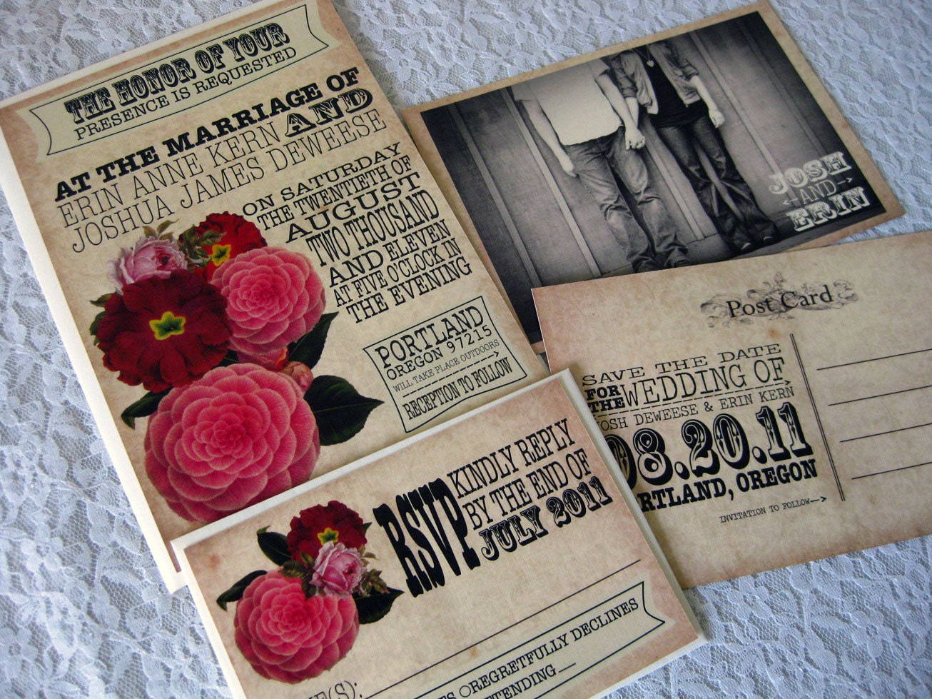 PDF SAMPLE: Vintage Wedding Invitation Set (save the date, RSVP, & invite)