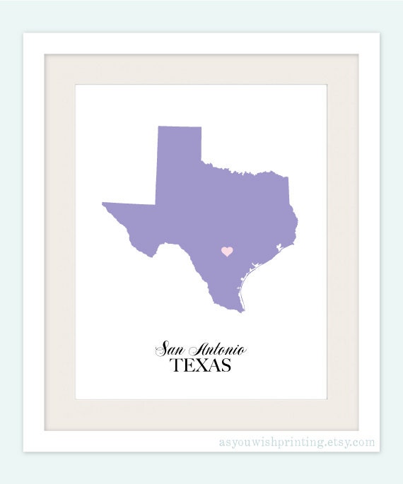 Texas State Love Map Silhouette 8x10 Print - Customized