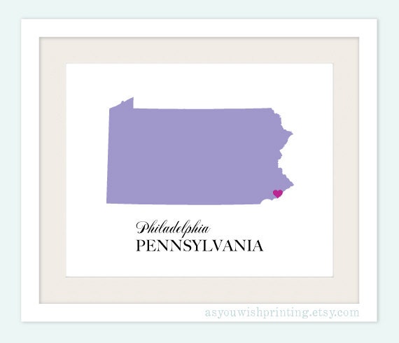 Pennsylvania State Love Map Silhouette 8x10 Print - Customized