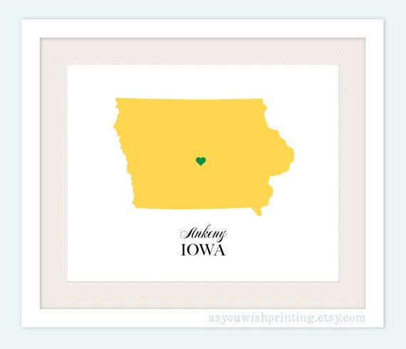 Iowa State Love Map Silhouette 8x10 Print - Customized