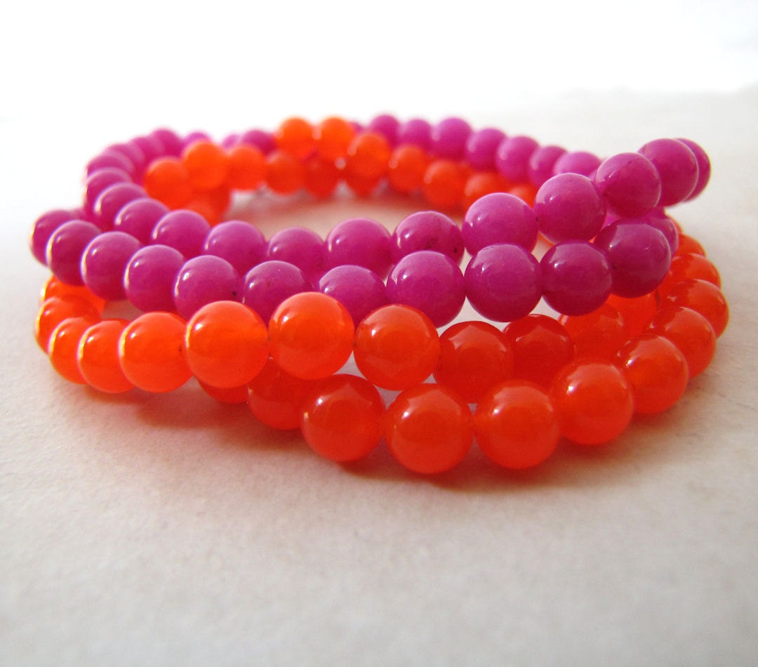 Fluorescent Neon Bracelet Necklace Candy Jade Gemstone Orange Hot Pink Eighties Retro