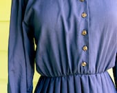 Revamped Navy School Girl Dress with Gold Rose Buttons
