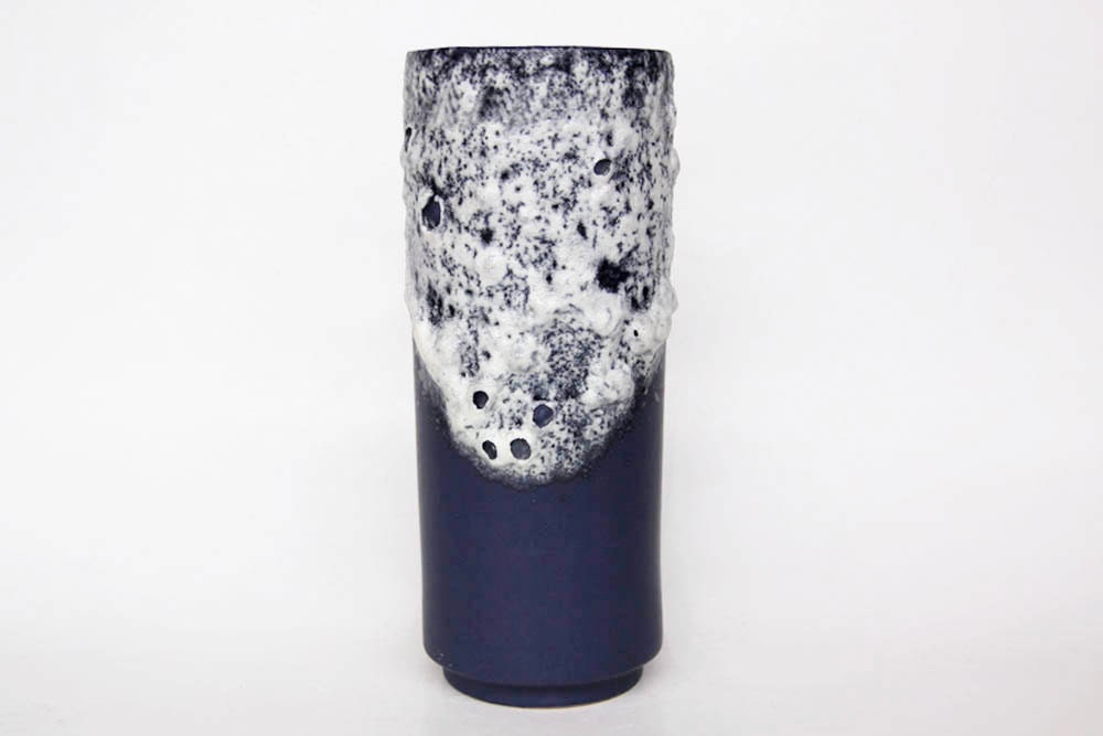 Vintage West German Blue / White Lava Vase  60s