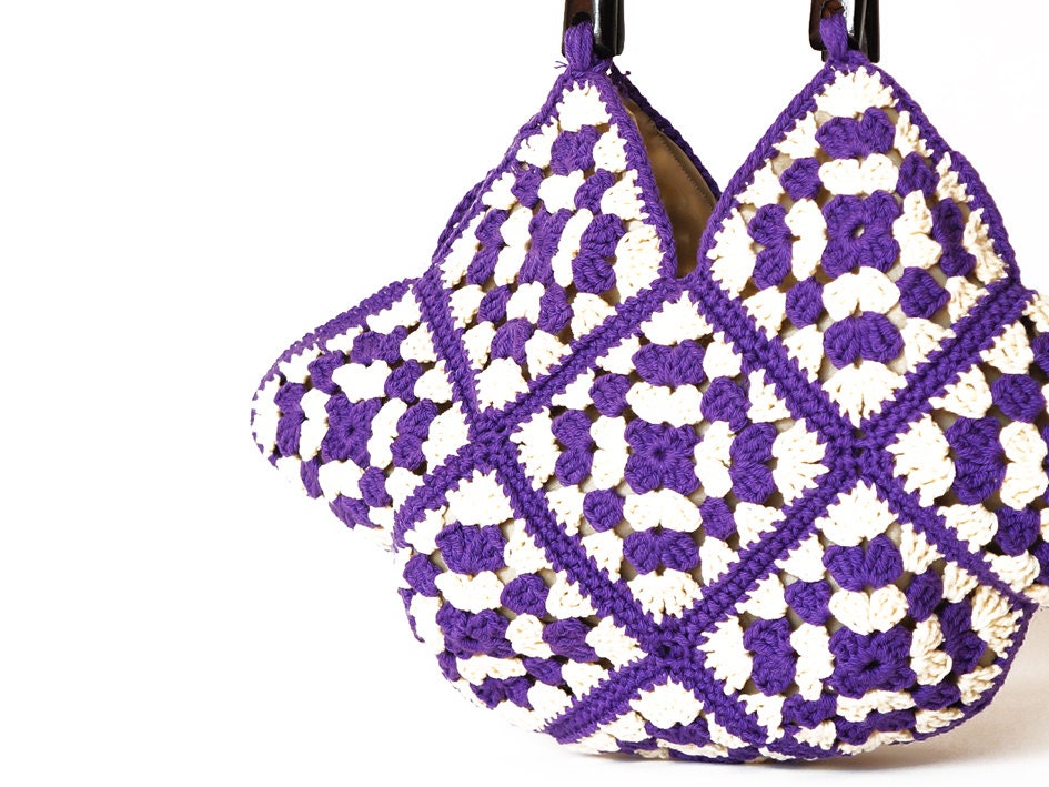 Blue White Hand Bag With Handles crocheted - crochet