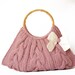 Pink white knit Handbag with bow hand made- knited knit- pink bag-knit bag