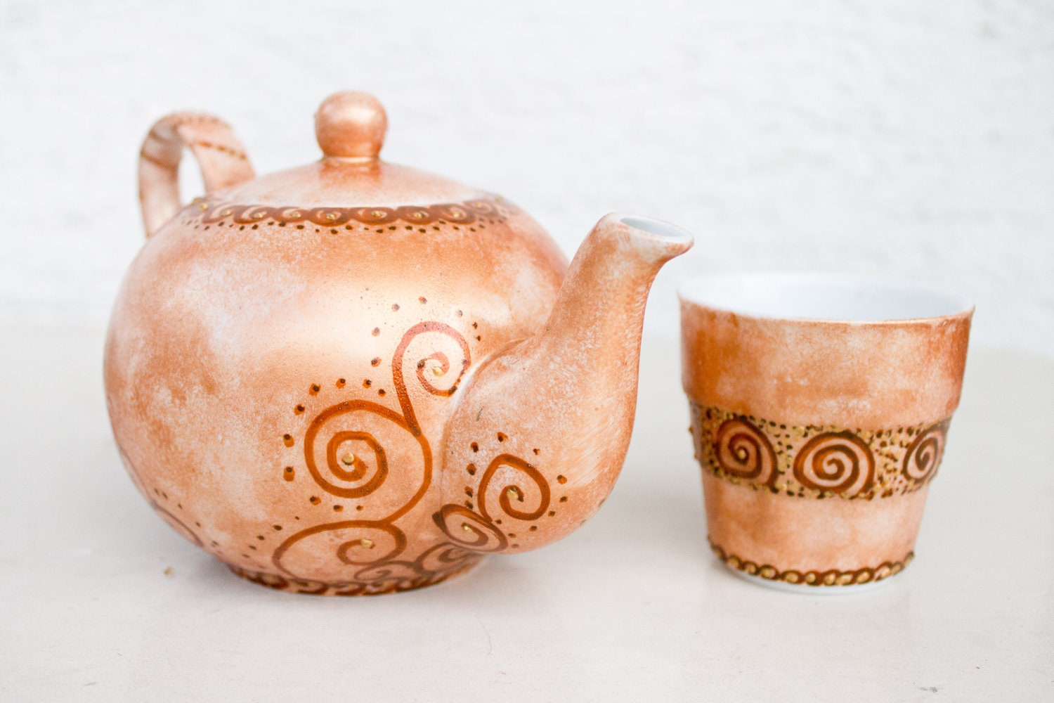 Teapot Fall garden Tea Party - painted ceramics