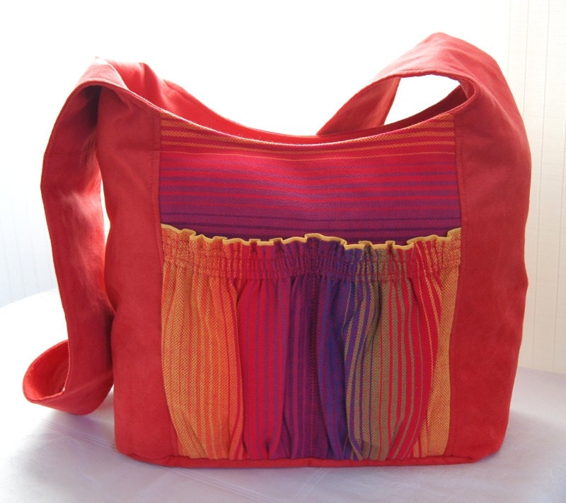 SALE 25% OFF Kangala Bag Babywearing Autumn Red Tote Bag with Rainbow Girasol