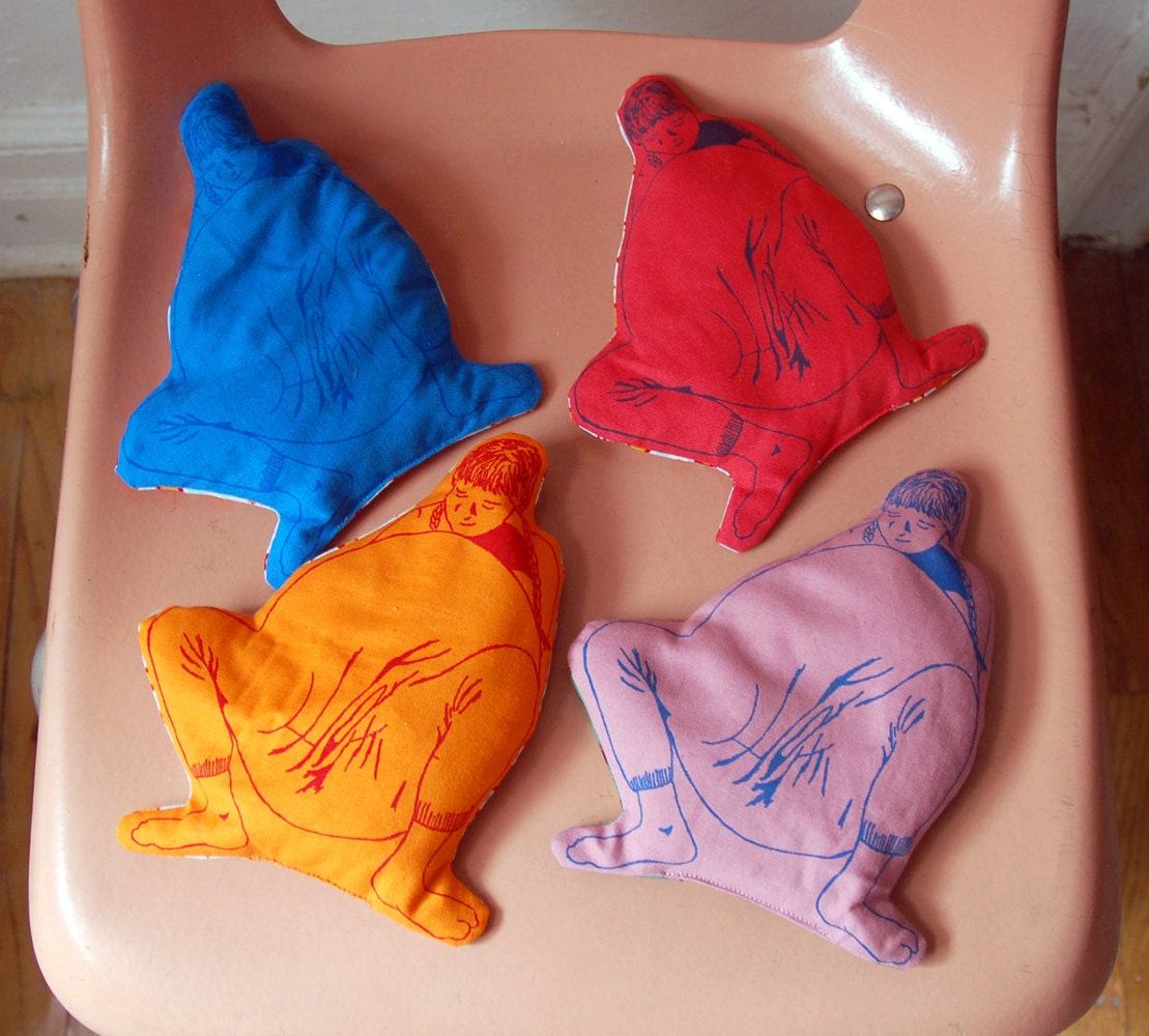 Lavender beanbag: PROTO-MANIC childbearing silkscreen figure