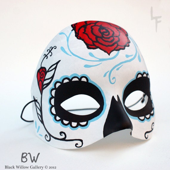 Red Rose Sugar Skull Day of the Dead Hand painted Mask by Lupe Flores