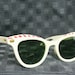 1950's Cat Eye Sunglasses White Candy Cane Red Stripe Browline Ready to Wear Green Lens Butterfly Temple Resort Beach Wear