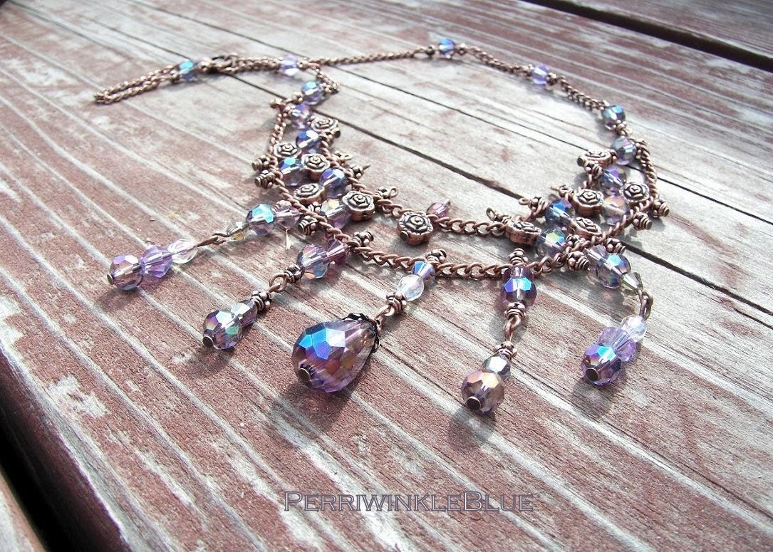 Elizabeth Renaissance Necklace with Lilac and Purple AB Swarovski Crystals and Antiqued Copper
