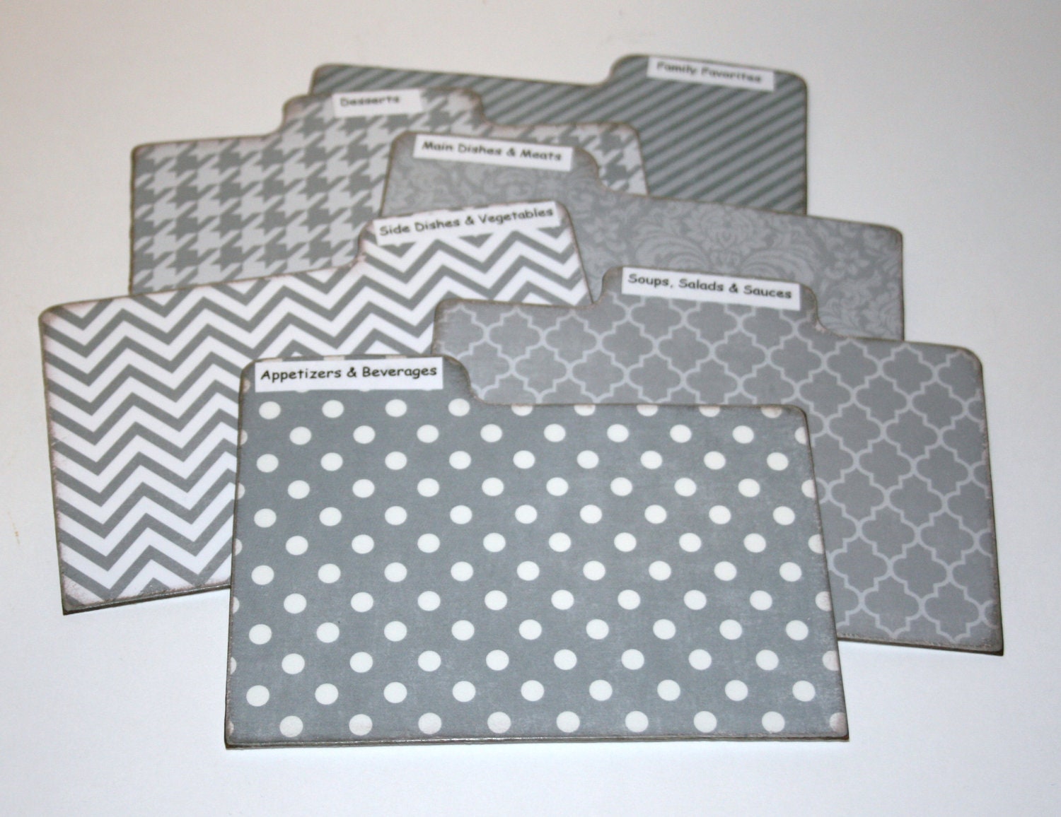 Divider Cards of Formica - Set of 6 Gray and White Custom 4x6 Recipe Divider Cards