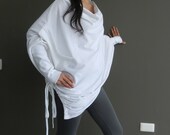 SALE 30 % Off Ladies White Poncho Top,Long Sleeve Unique Styling ,Cotton Jersey