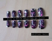 Pink & White Splatter on Black Nail Art Set