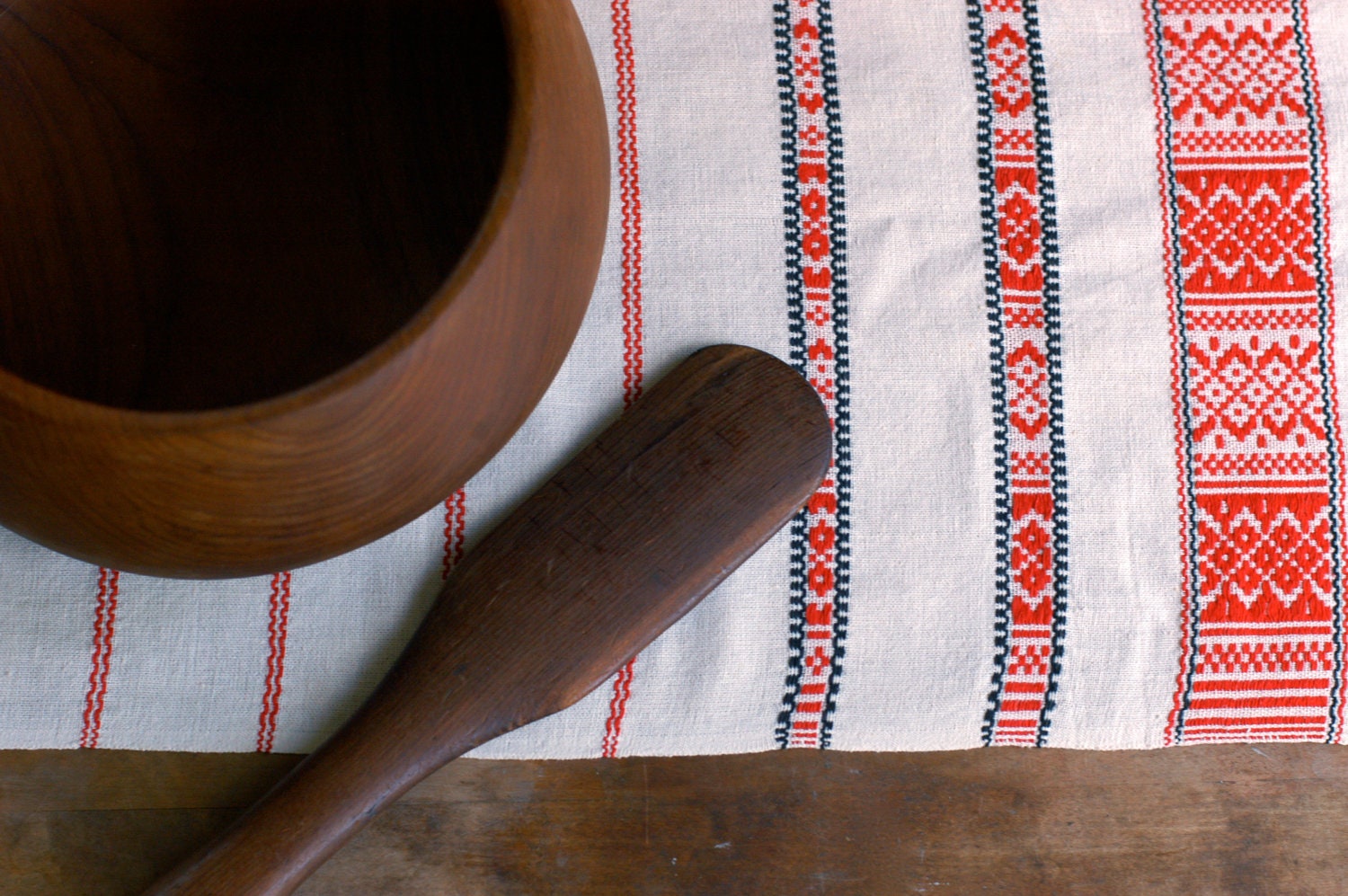 Vintage Woven Table Runner in Red, Black and Beige