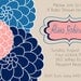 Bridal Shower Invitation or Baby Shower- Navy and coral mums, navy blue, dusty blue, beige