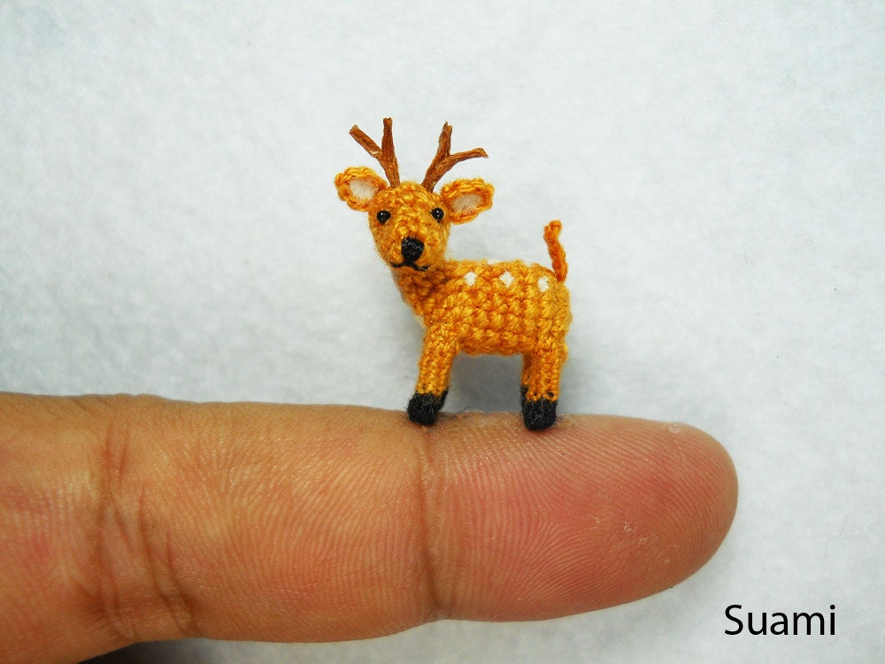 0.8 Inch Fawn Buck Deer Amigurumi Micro Miniature by SuAmi
