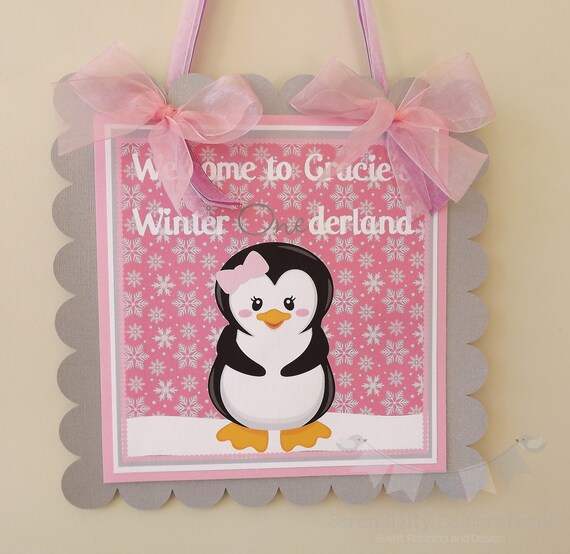 Pink Grey Black Winter ONEderland Collection: Door Sign, Party Sign Il_570xn