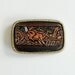 70s brass belt buckle 1970 elk deer reindeer buck moose cowboy carved tooled leather Lucky 7