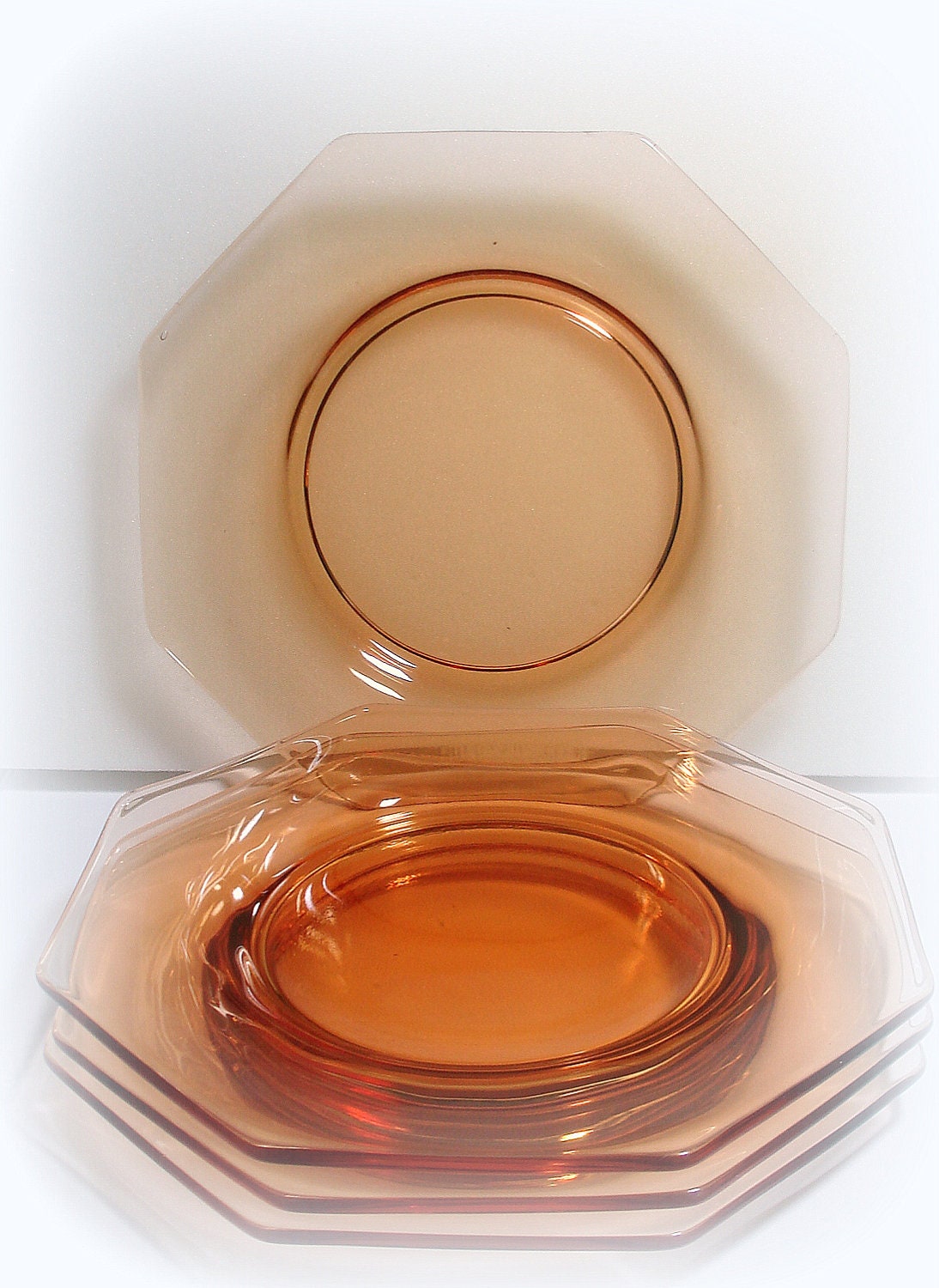 4 Vintage Peach Color Glass Plates. Octagon by fineoldthings
