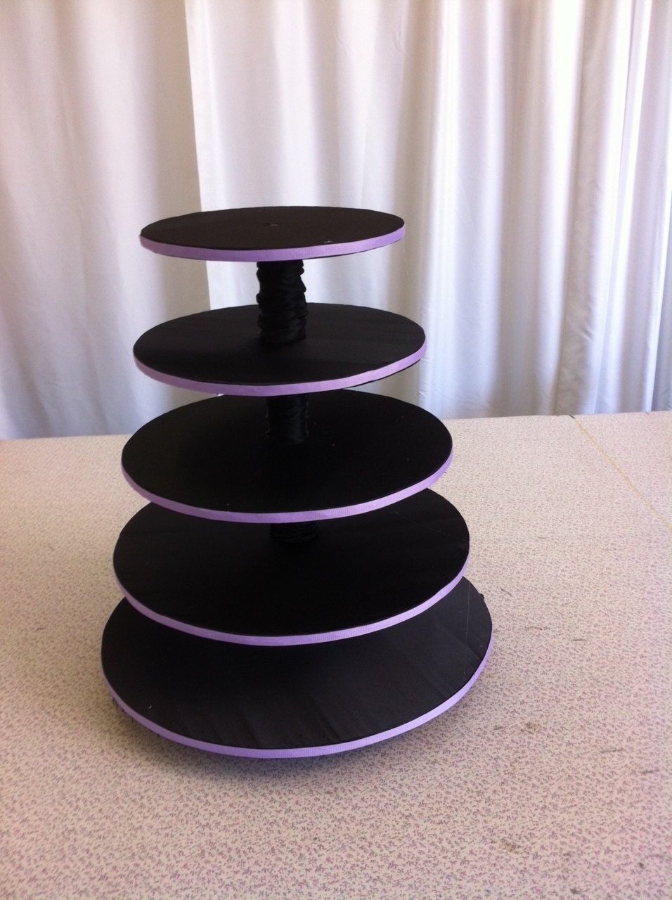 Custom Made Cupcake Stand Wood Black with Lilac by sashesforlove