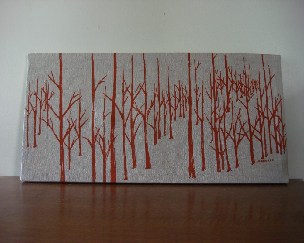 MURUSHKA Wall Hanging Forrest Fabric Screen Print Vintage 70's