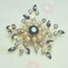 STUNNING Vintage signed CORO Black Enamel with Pearls and Black and Clear Rhinestones Snowflake Flower Brooch