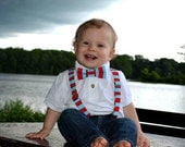 Red Blue Striped Suspender & Tie Set  -Dr. Seuss Inspired