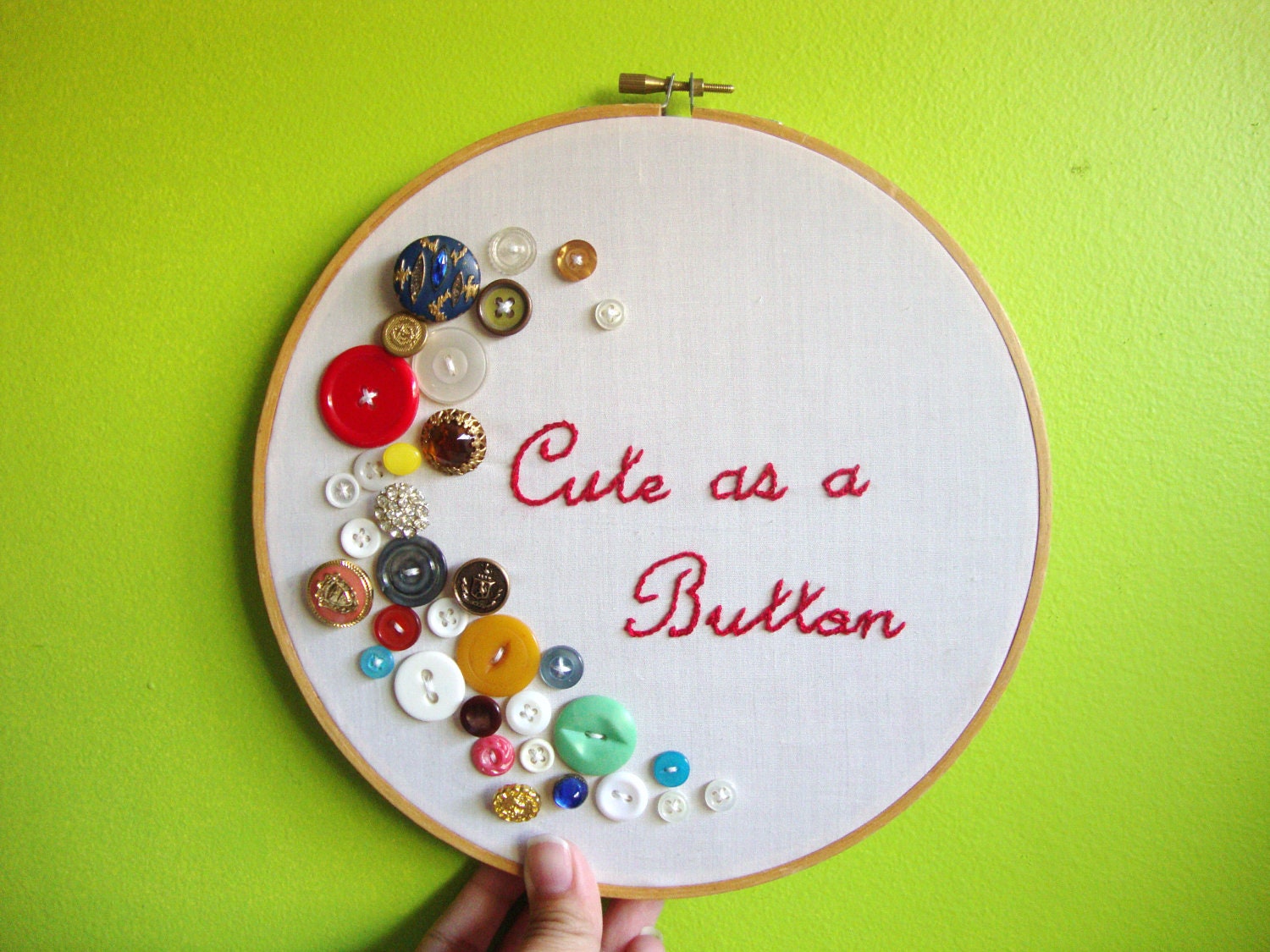 Cute as a Button Embroidery Hoop Vintage Buttons