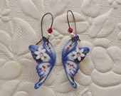 Butterfly Earrings. Plastic Shrink Art Dangle. Crystal Glitter Brass Lead free Handmade Americana 4th of July Patriotic