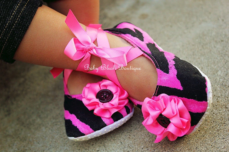 Toddler Hot Pink & Black Zebra Baby Shoes - Soft Ballerina Slippers Baby Booties