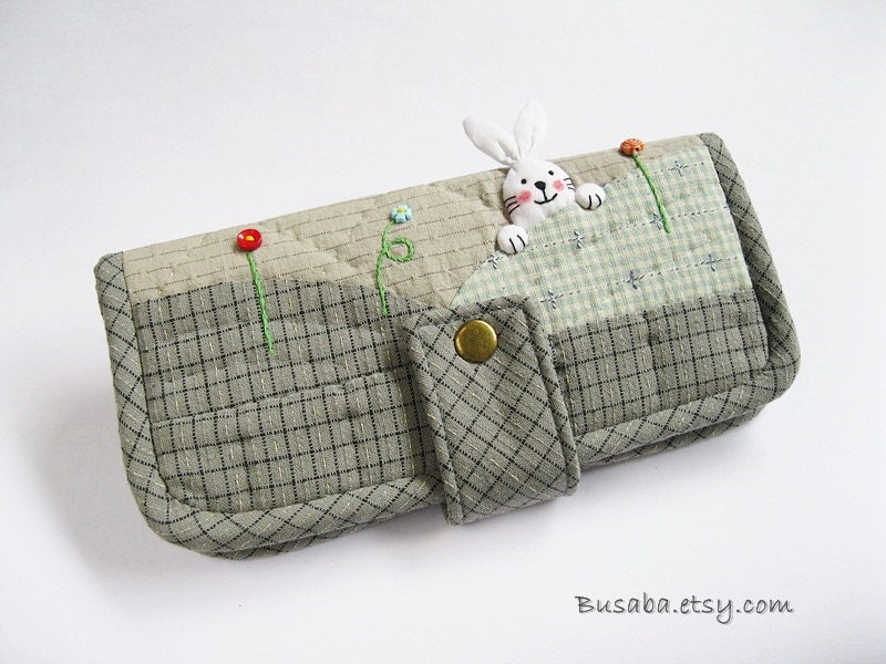 Handmade Quilt Wallet bunny rabbit in a field