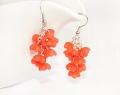 Floral cluster earrings - Bridal warm pink - wedding earrings - Coral pink - cherry blossom cluster - Israel jewelry - polymer clay flowers