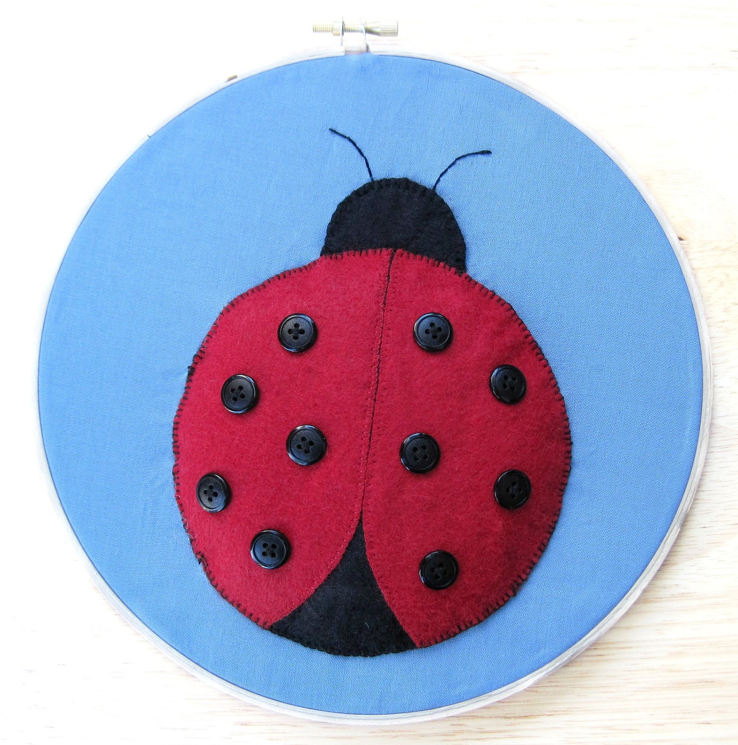 Felt Lady Bug Puffy Picture Embroidery Hoop Art