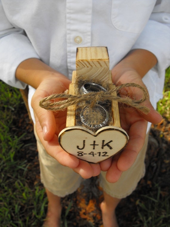 Personalized Country Chic Wedding Ring Bearer Wooden Truck with Burlap Ring Pillow Alternative