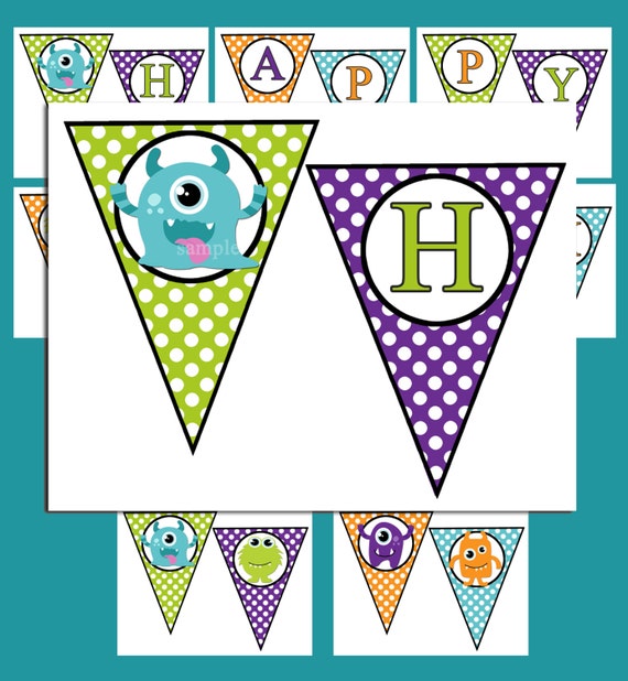 Instant Download - Monster Birthday Banner Printable - My Cute Lil' Monster Collection Il_570xn