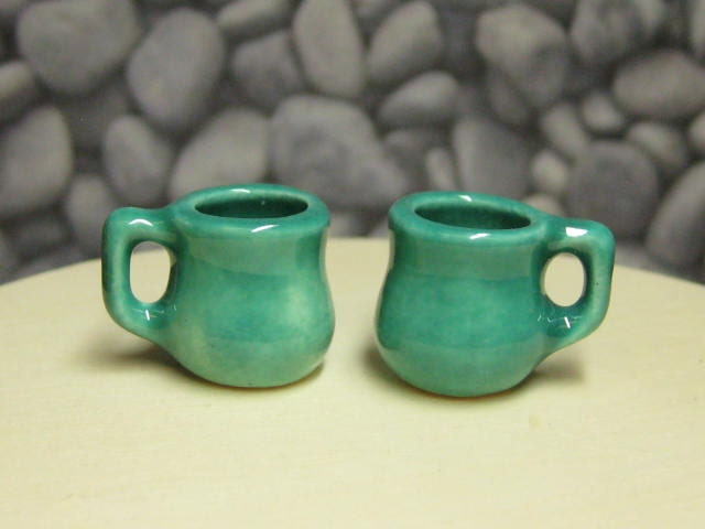 jade miniature tea cups or coffee mugs 2pcs ceramic fashion dolls miniature playscale for Barbie Bratz Monster High Pullip etc