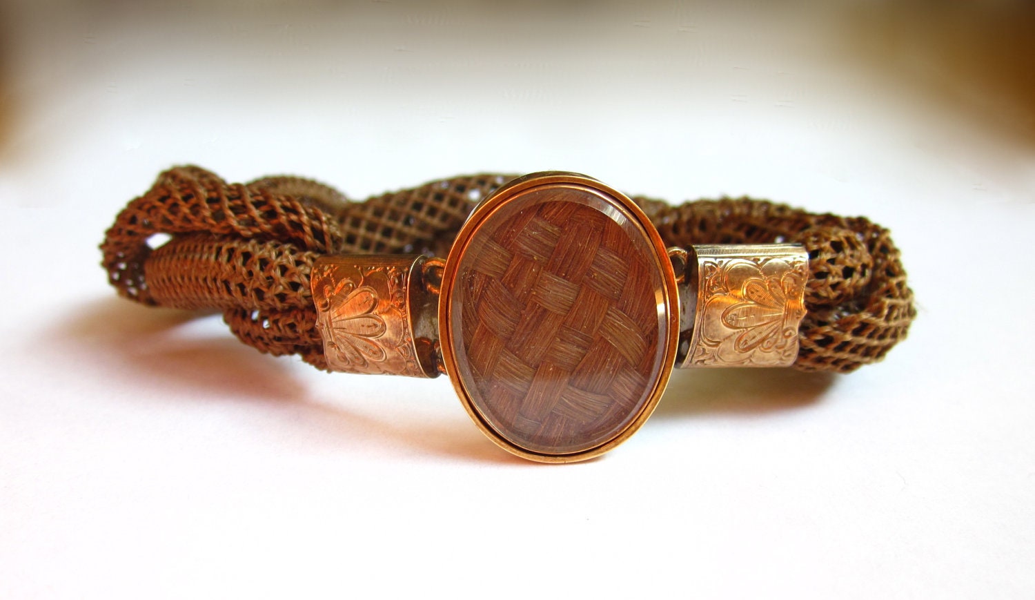 SALE- AWESOME Antique Victorian Woven Hair and Gold Mourning Bracelet